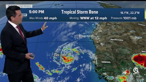 Tropical Storm Rene forms in the Atlantic near Cabo Verde Islands