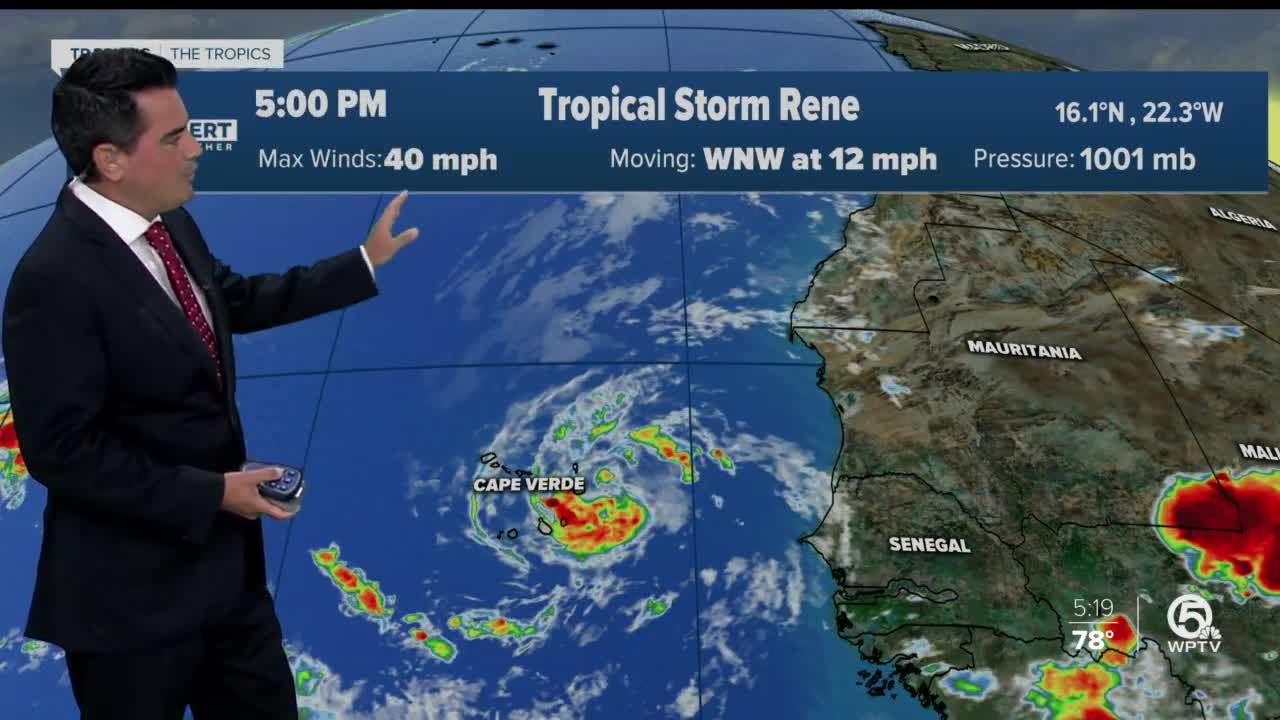 Tropical Storm Rene forms in the Atlantic near Cabo Verde Islands