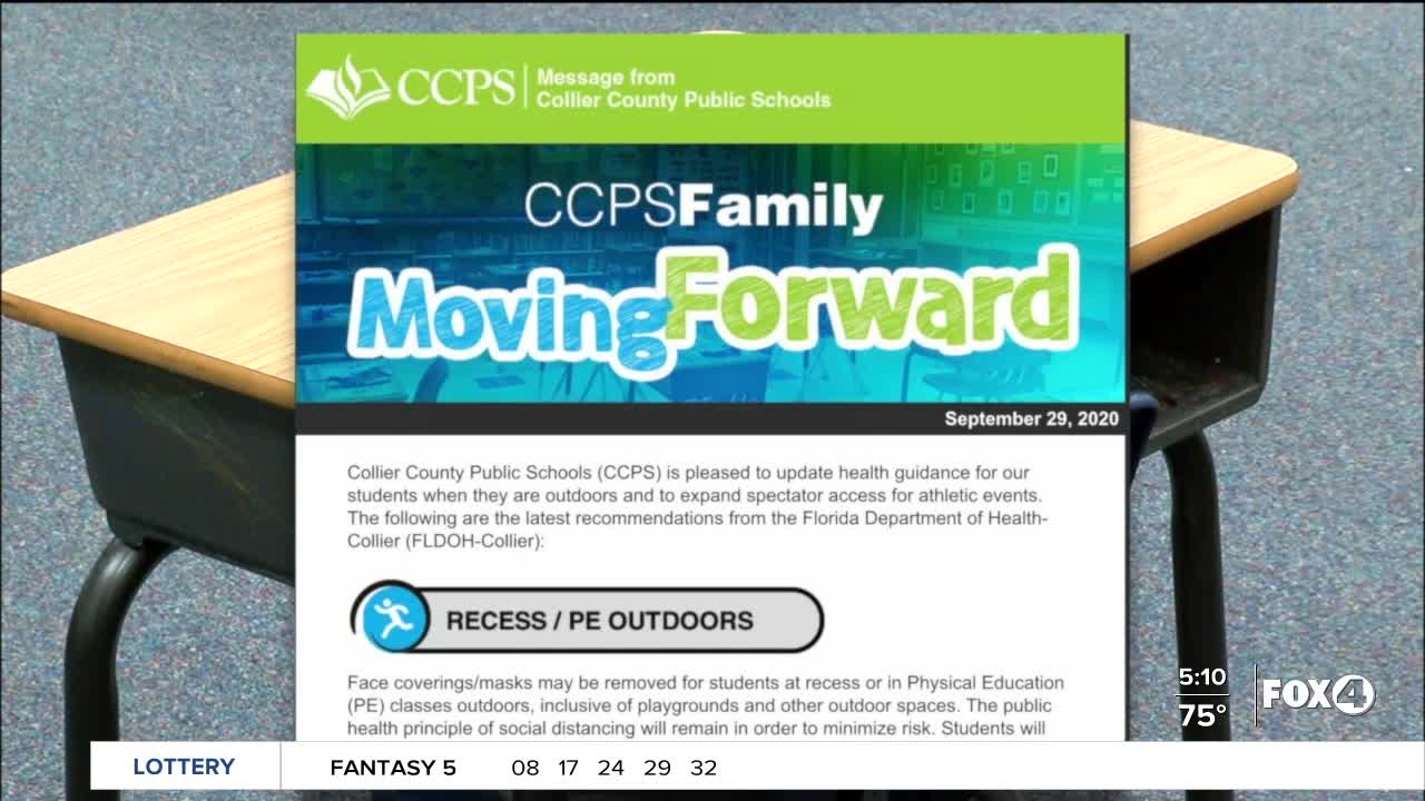 Collier County Public Schools can remove face masks while outside