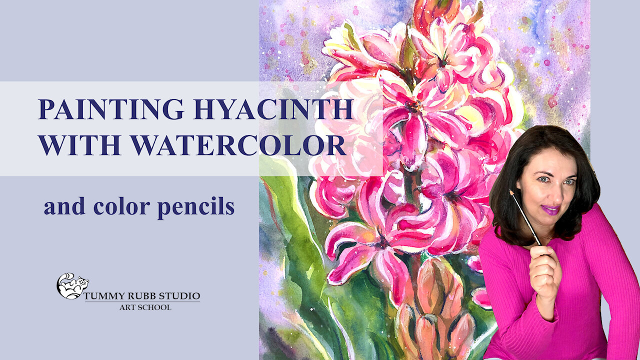 How to paint flowers: hyacinth with watercolor and color pencils