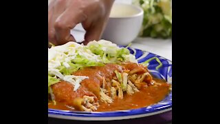 Drowned Chicken Tacos with Red Sauce