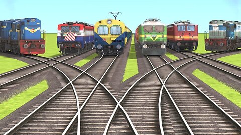 6 TRAINS CROSSING ON BUMPY FORKED RAILROAD CROSSING | Train Simulator 2022 #railroad