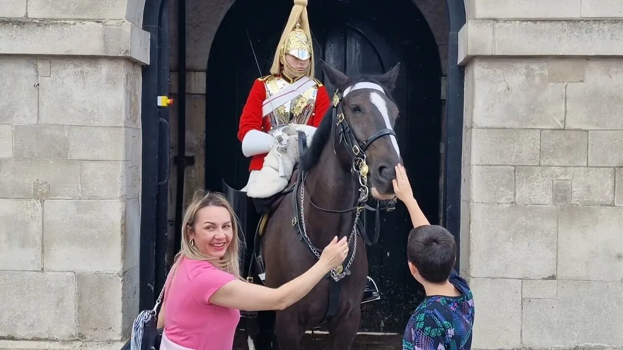 Horse scares tourist guard shouts make way #horseguardsparade