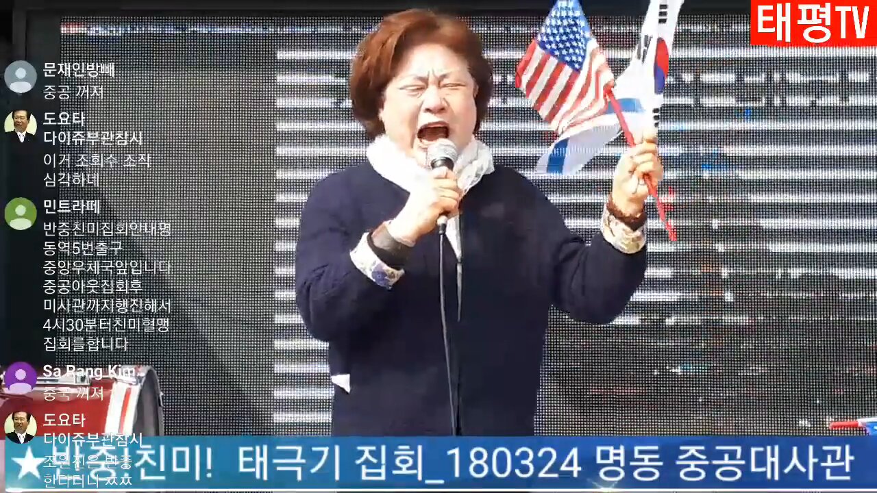 ★[서울 12차-1부] 반중!친미 태극기대반격 구국투어 (태투!) [태평TV] 180324 토 2pm 명동 중공대사관 앞