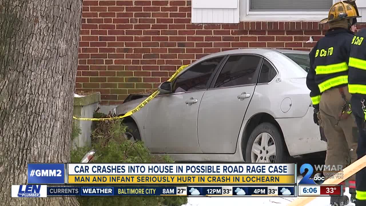 Man, infant injured after car crashes into Lochearn home