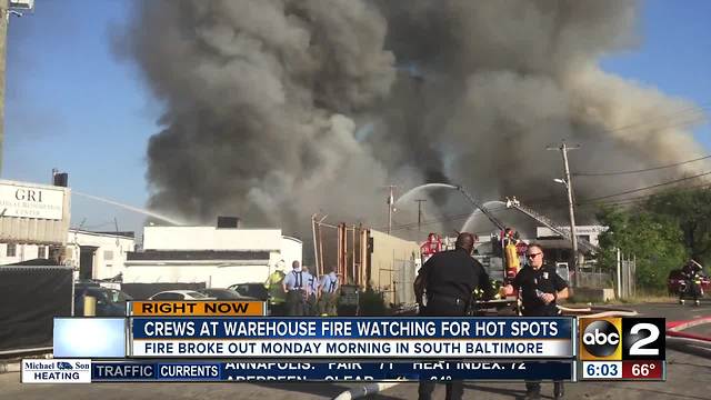Hot spots still a concern after massive warehouse fire in Baltimore