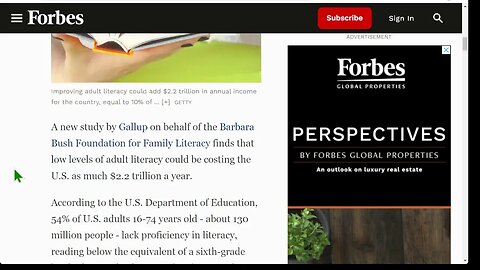 福布斯：根據美國教育部的數據，54% 的 16-74 歲美國成年人（約 1.3 億人）缺乏讀寫能力，閱讀水平低於六年級水平
