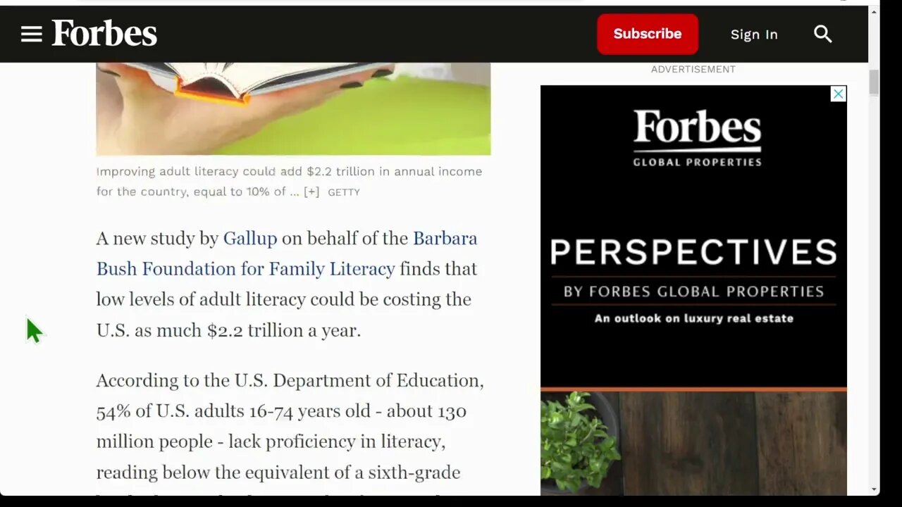 福布斯：根據美國教育部的數據，54% 的 16-74 歲美國成年人（約 1.3 億人）缺乏讀寫能力，閱讀水平低於六年級水平