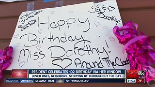 Resident celebrates 102 birthday via her window