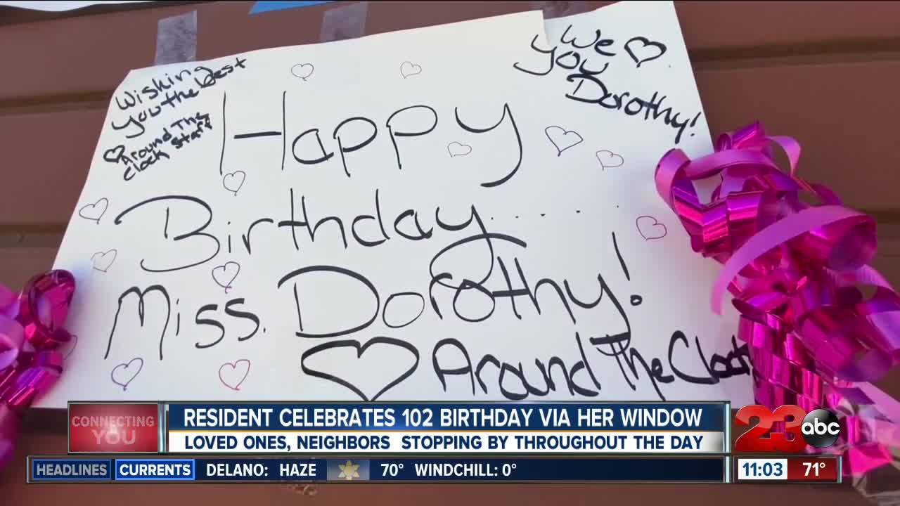 Resident celebrates 102 birthday via her window