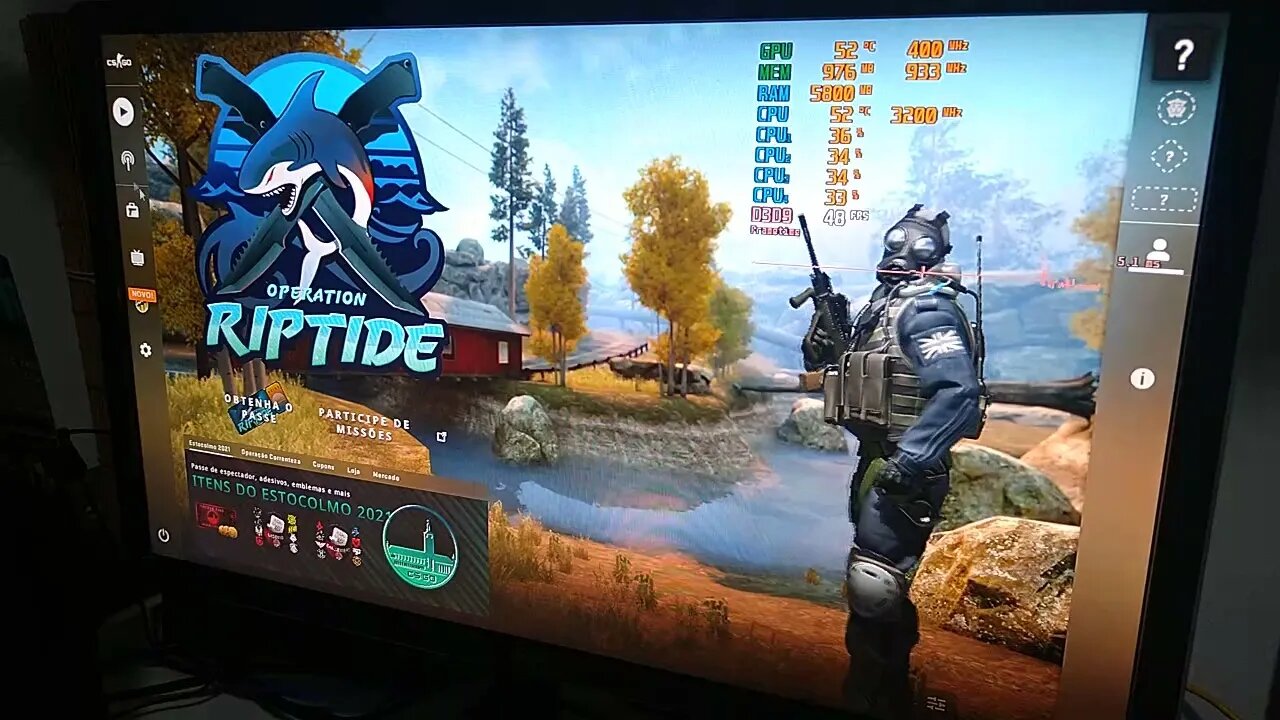 Athlon 200GE com Vega 3, testando CSGO em 1368x768p competitivo