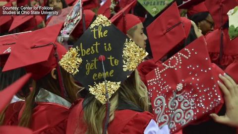 Graduation caps decorated to celebrate accomplishment but also promote political messages