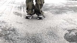 Hypnotizing slow motion of a frozen trampoline jump