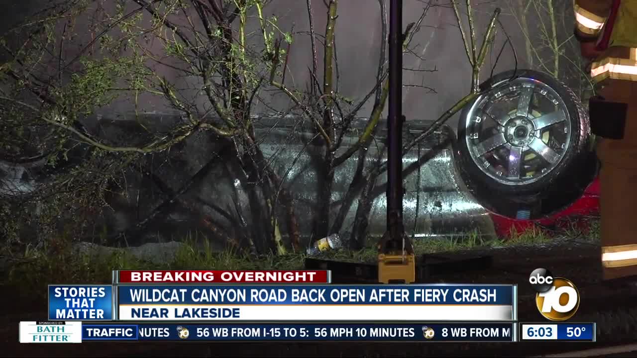 Car crashes, bursts into flames off Lakeside road