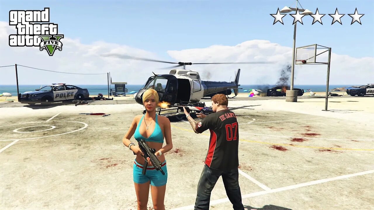 GTA 6 - JIMMY AND TRACEY’S FIVE STAR COP BATTLE AT THE BEACH! (GTA V Funny Moment)