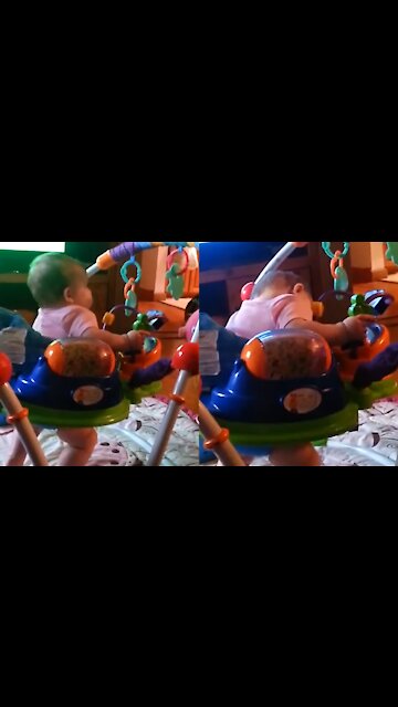 Tired baby literally falls asleep while bouncing in jumper