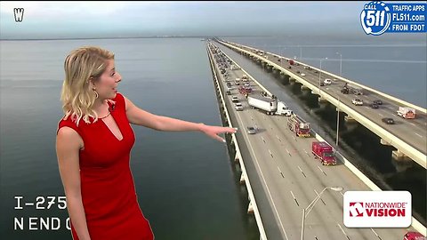 Crash involving jackknifed semi blocks three northbound lanes on Howard Frankland Bridge