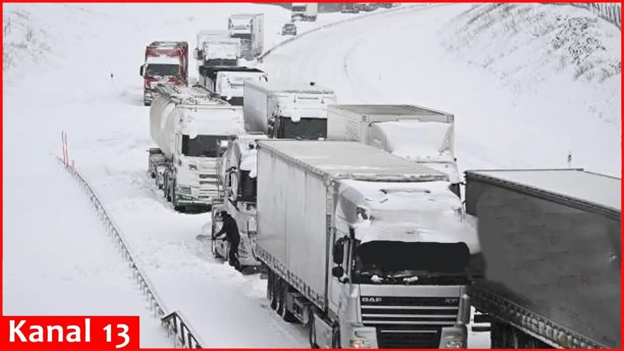 Hundreds of trucks queue on Russia's Far East highway after snowfall