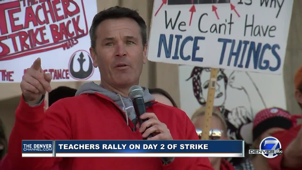 Denver teachers, supporters speak at Civic Center Park on Day 2 of Denver teacher strike