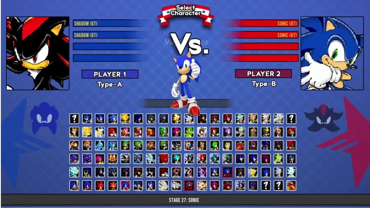 2 Shadow GT VS 2 Sonic GT I Sonic Battle MUGEN HD