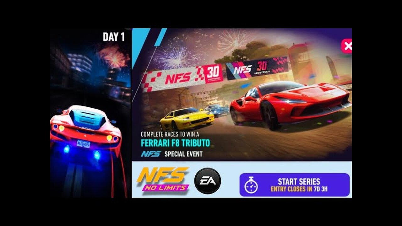 "NFS No Limits 30th Anniversary Special Event 🎉 Day 1 with Ferrari F8 Tributo Domination!"