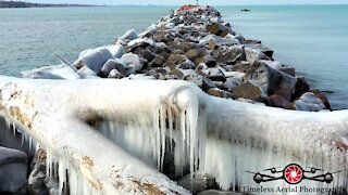 Drone footage captures stunning ice forming on Lake Michigan