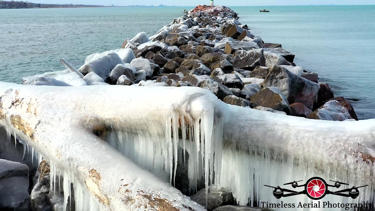 Drone footage captures stunning ice forming on Lake Michigan