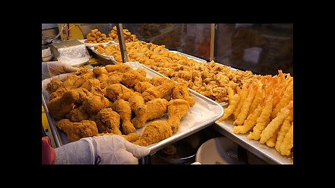 korean fried chicken fried shrimp - korean street food