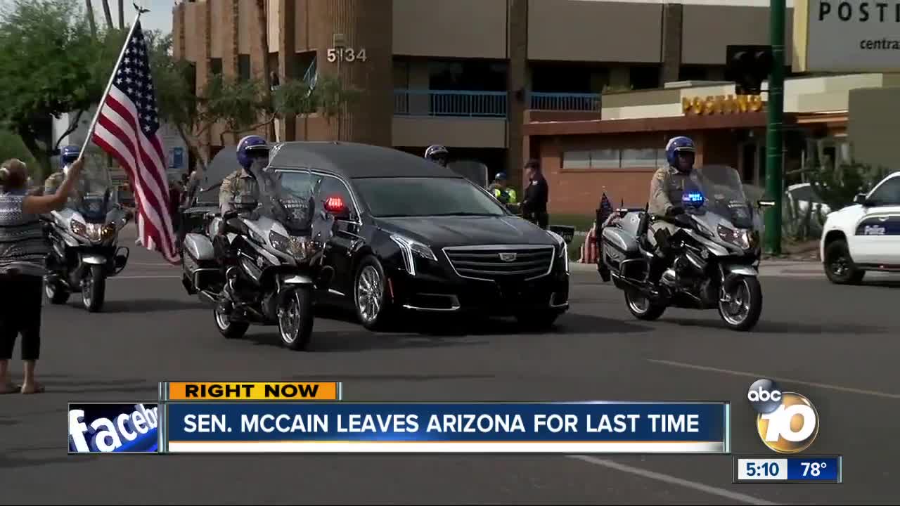 Sen. McCain leaves Arizona for last time