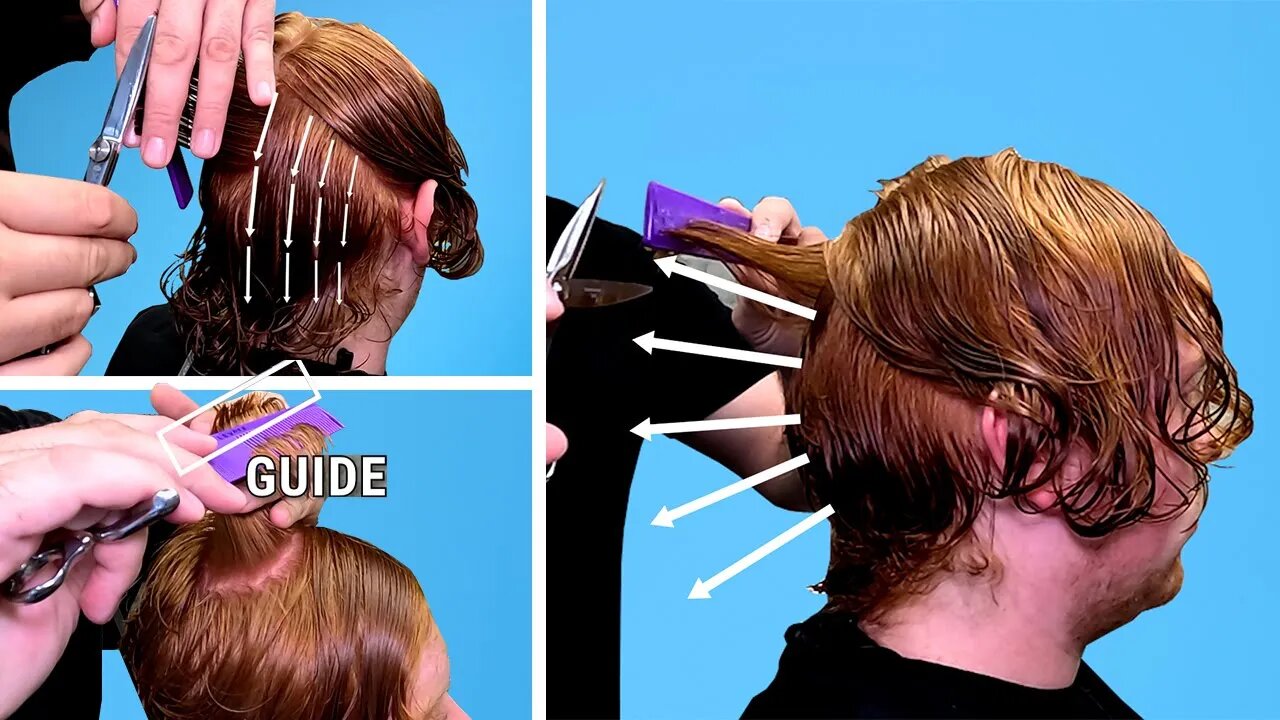 How To Scissor Cut Mens Hair | Medium Length Curly Hair | Step by Step