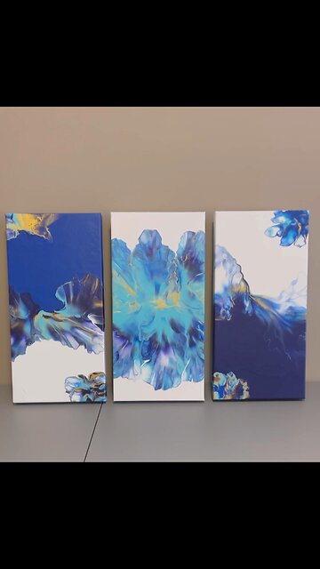 Dried Results of my latest Triptych ~ Fluid Art ~ Dutch Pour