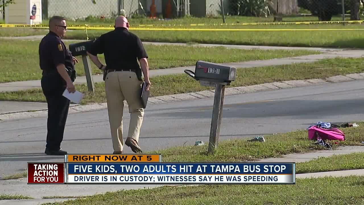 5 children, 2 adults struck by vehicle at Tampa bus stop; 2 children seriously injured