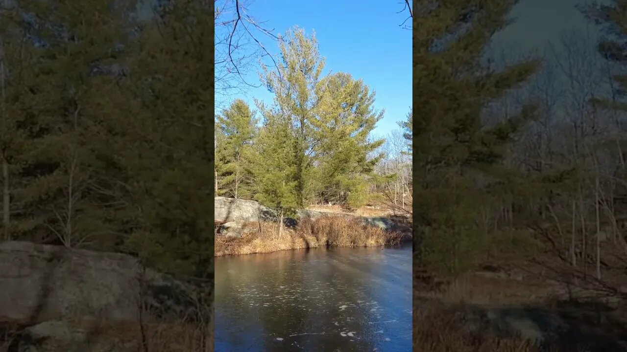 Hiking Below A Partially Frozen Beaver Pond And Waterfalls #short #shortvideo #shorts #shortsfeed