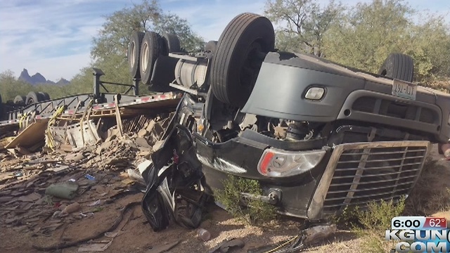 Tractor trailer rollover slowing traffic in Pinal County