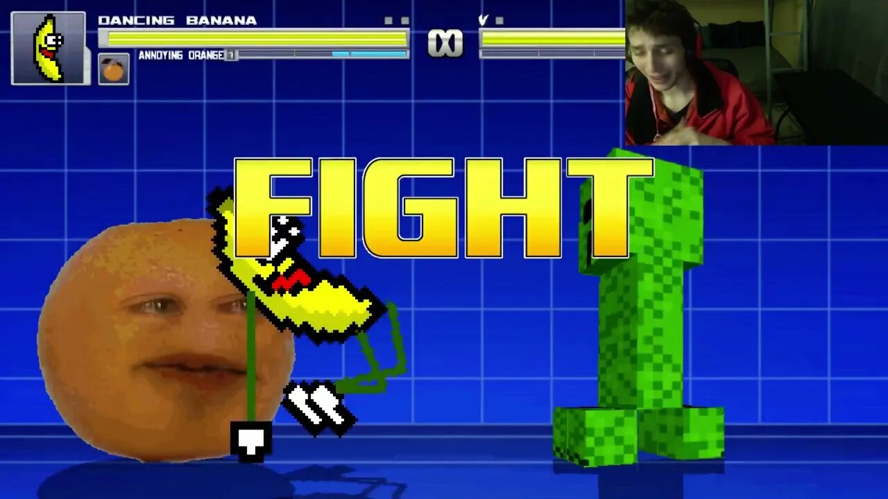 Fruit Characters (Annoying Orange And Dancing Banana) VS The Creeper In An Epic Battle In MUGEN