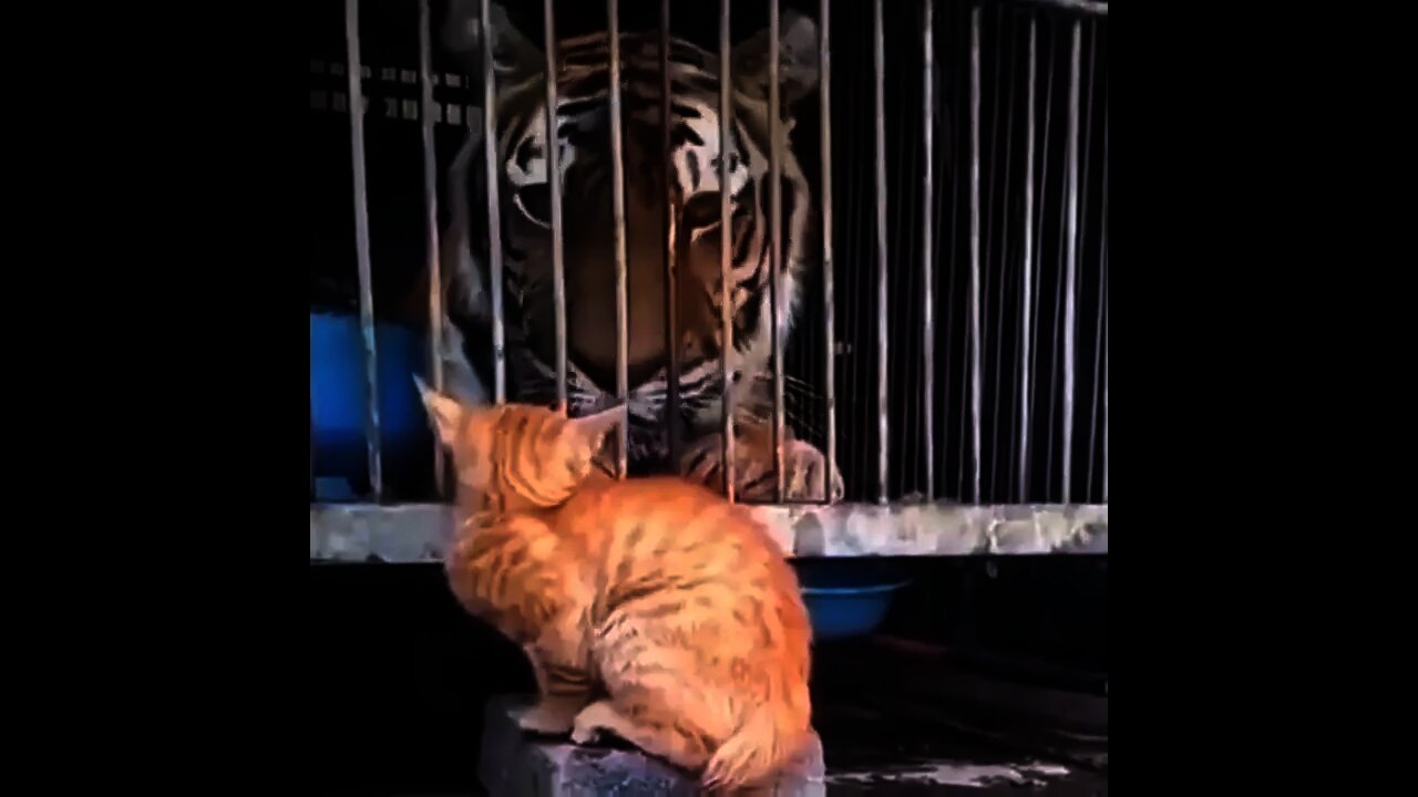 Tiger 🐅 and Cat seeing eachother | #Shorts #Animals #Cat