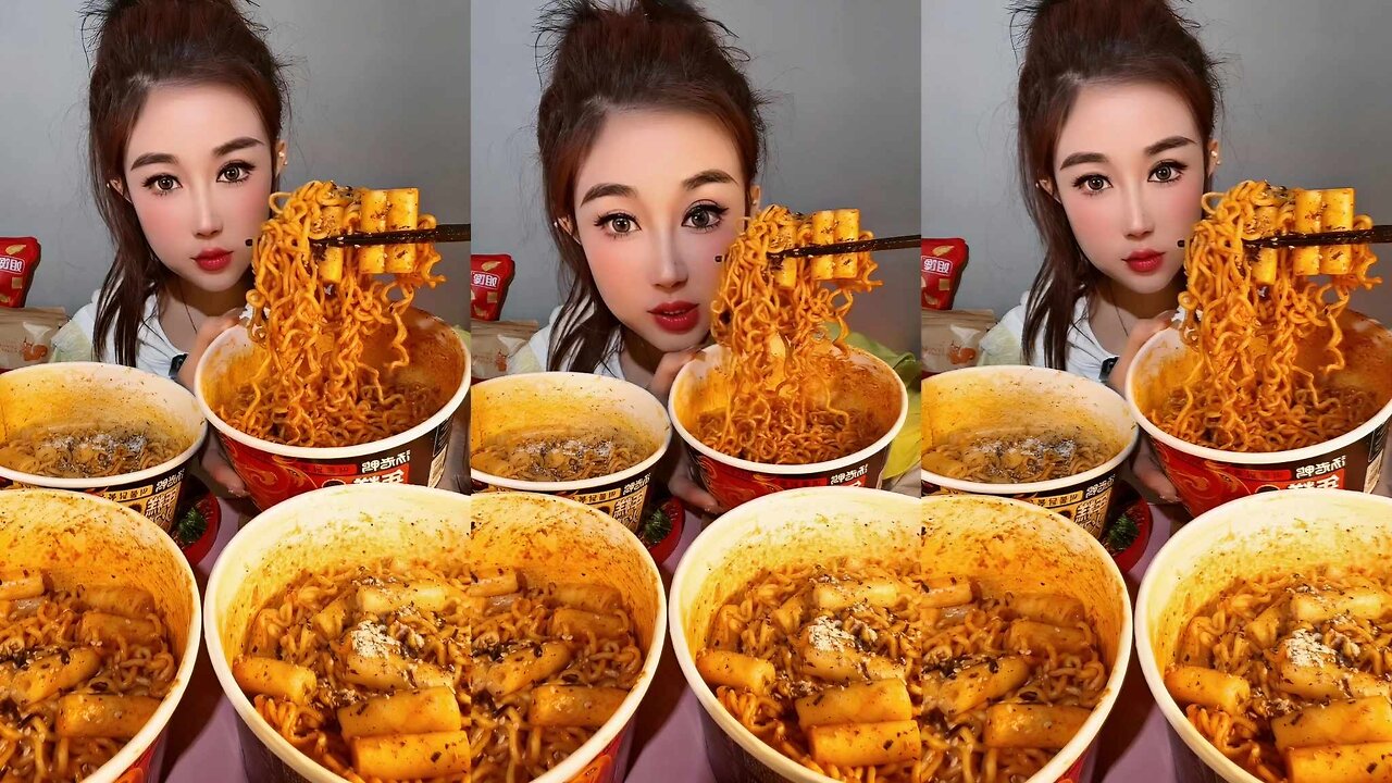 ASMR MUKBANG | NOODLES | Hot Chicken Noodles with Rice Cake & Cheese Noodles