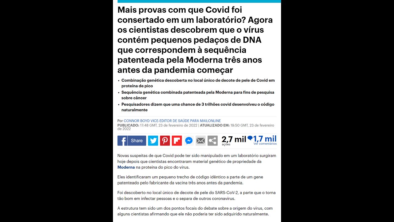 ( Pandemy News ) Mais provas com que Cov1d foi consertado em laboratório?