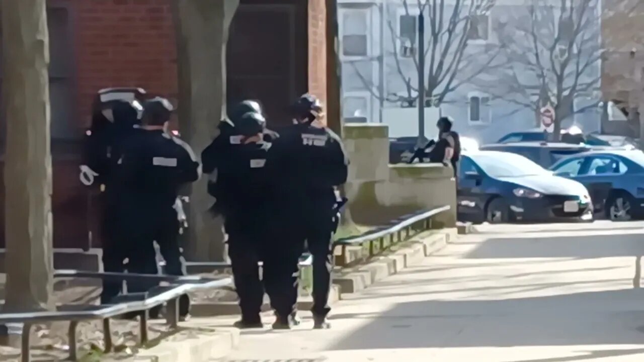 after more than six hours Boston police still standing by on Horan way