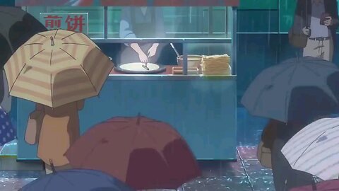 Aesthetic anime cooking ramen with sound effects