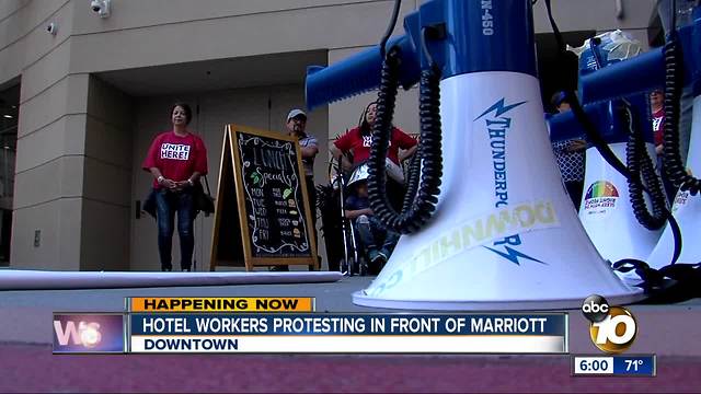 Marriott workers protest for better pay, sexual harassment protections, and job safety