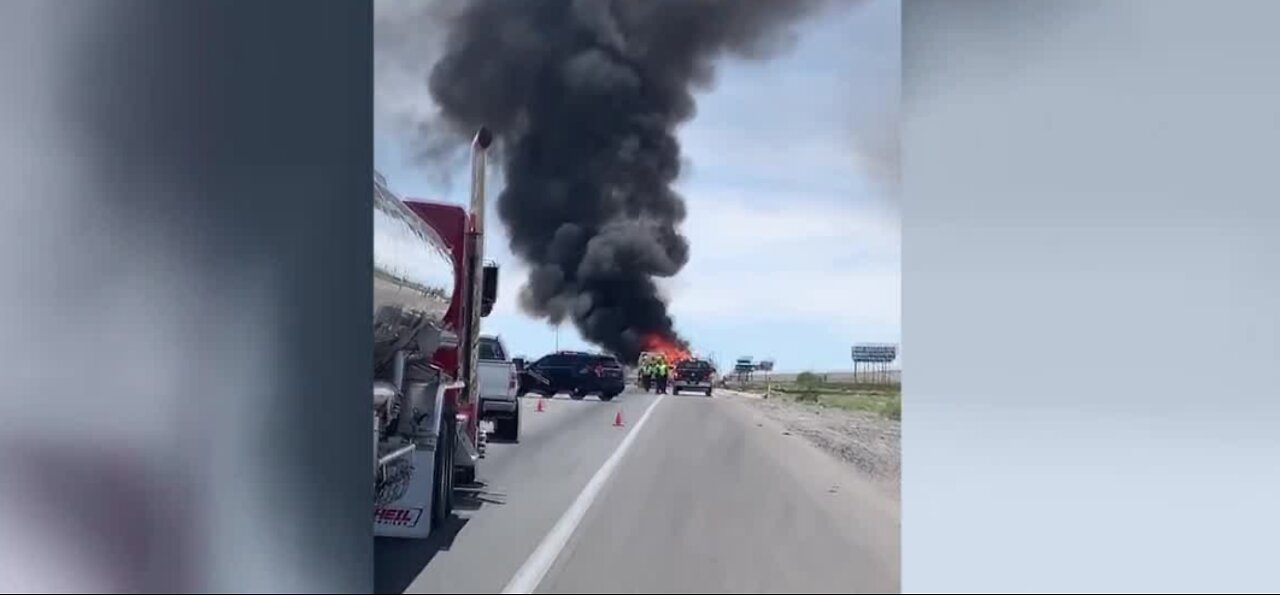 RV catches fire on I-15 near Sloan