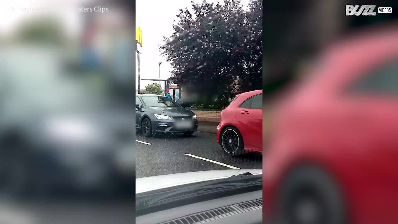 Man cues up at McDonald’s drive-thru in cardboard card