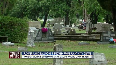 Flowers, balloons removed from Plant City Grave