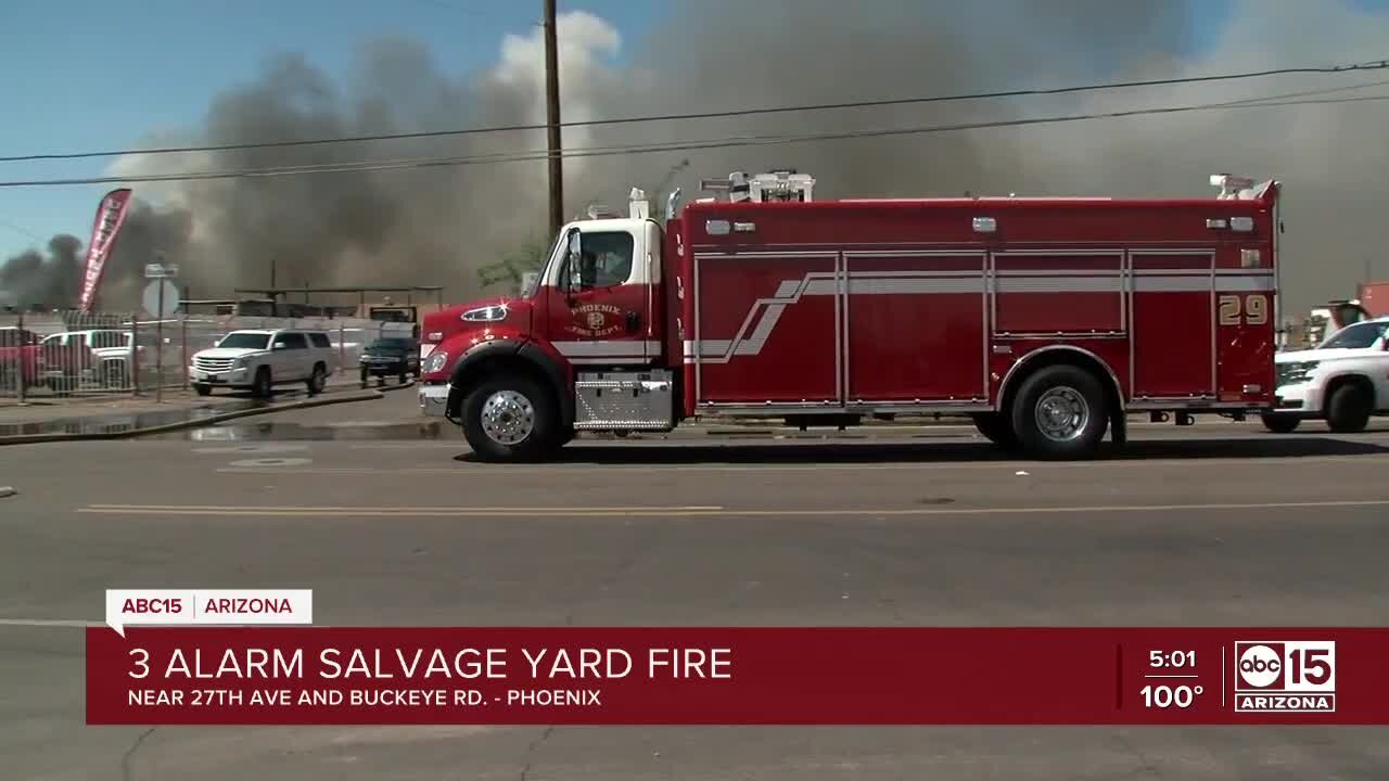 Firefighters battle massive salvage yard fire near 27th Avenue and Buckeye Road