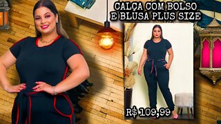 ✔️ CONJUNTO CALÇA COM BOLSOS E BLUSA CREPE DE MALHA PLUS SIZE