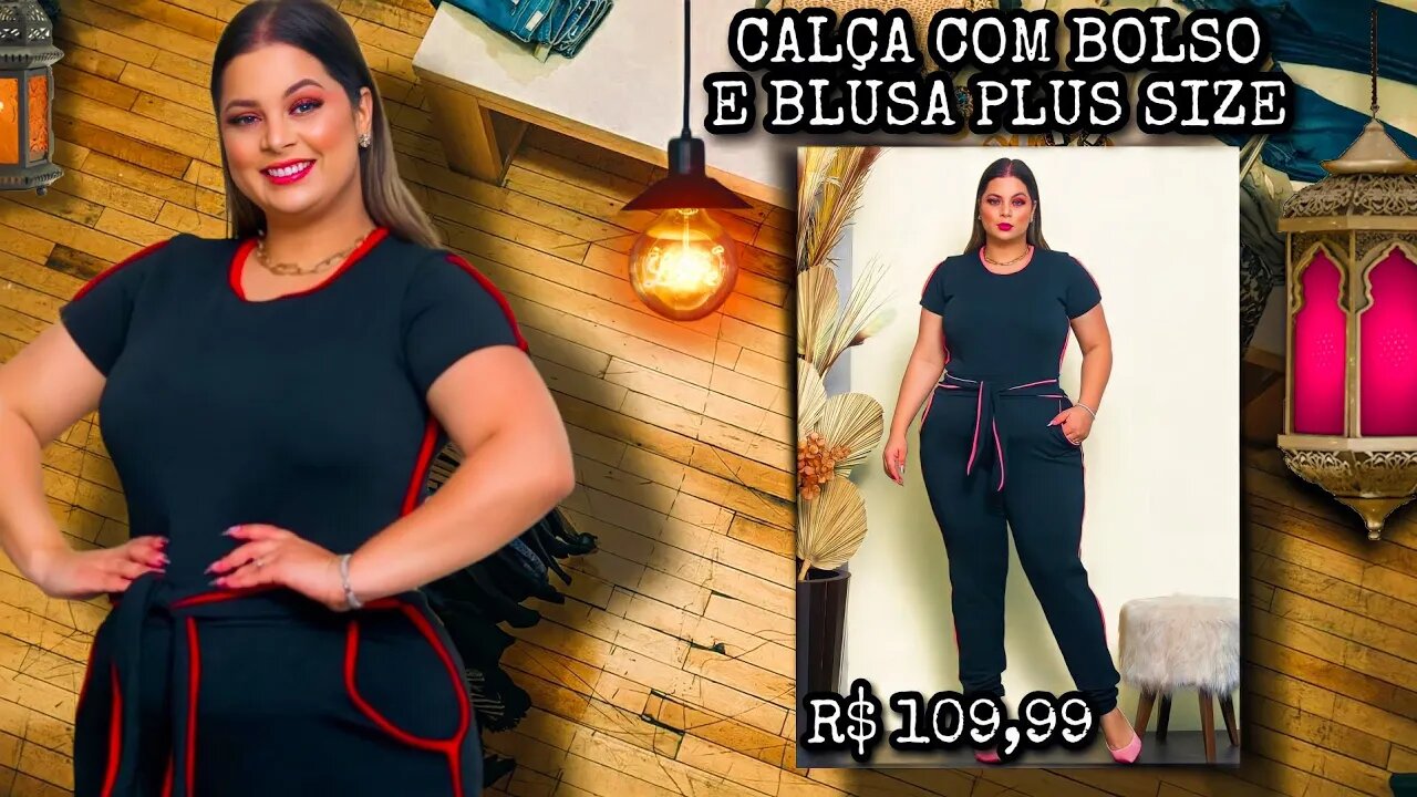 ✔️ CONJUNTO CALÇA COM BOLSOS E BLUSA CREPE DE MALHA PLUS SIZE