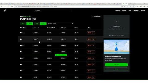 David's Trades June 1. Sold 1 Put on PENN. Made $116.00 Premium for June 10 contract.