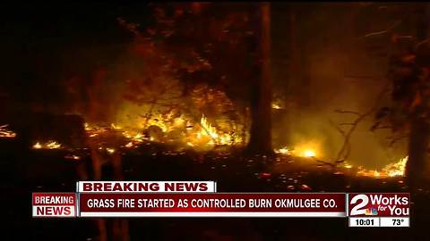 Grass fire spreading in Okmulgee County