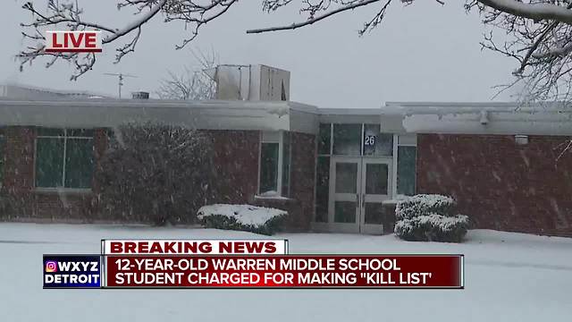 Warren police arrest middle school student accused of making 'kill list'